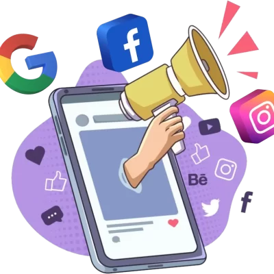 Campanhas pagas segmentadas para atrair clientes usando Google e redes sociais.